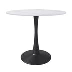 Table à manger ronde Bristol 35 avec plateau en pierre frittée et pied central en acier noir robuste pour cuisine et petits espaces