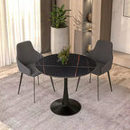 Table à manger ronde Bristol 35 avec plateau en pierre frittée et pied central en acier noir robuste pour cuisine et petits espaces
