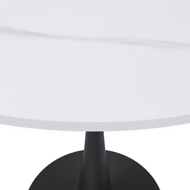 Table à manger ronde Bristol 35 avec plateau en pierre frittée et pied central en acier noir robuste pour cuisine et petits espaces