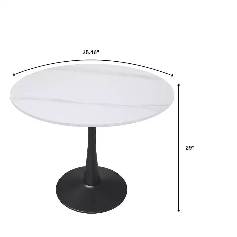 Table à manger ronde Bristol 35 avec plateau en pierre frittée et pied central en acier noir robuste pour cuisine et petits espaces