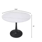 Table à manger ronde Bristol 35 avec plateau en pierre frittée et pied central en acier noir robuste pour cuisine et petits espaces