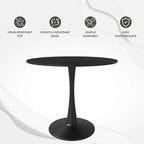 Table à manger ronde Bristol 35 avec plateau en pierre frittée et pied central en acier noir robuste pour cuisine et petits espaces