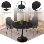 Table à manger ronde Bristol 35 avec plateau en pierre frittée et pied central en acier noir robuste pour cuisine et petits espaces