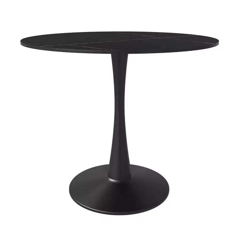 Table à manger ronde Bristol 35 avec plateau en pierre frittée et pied central en acier noir robuste pour cuisine et petits espaces