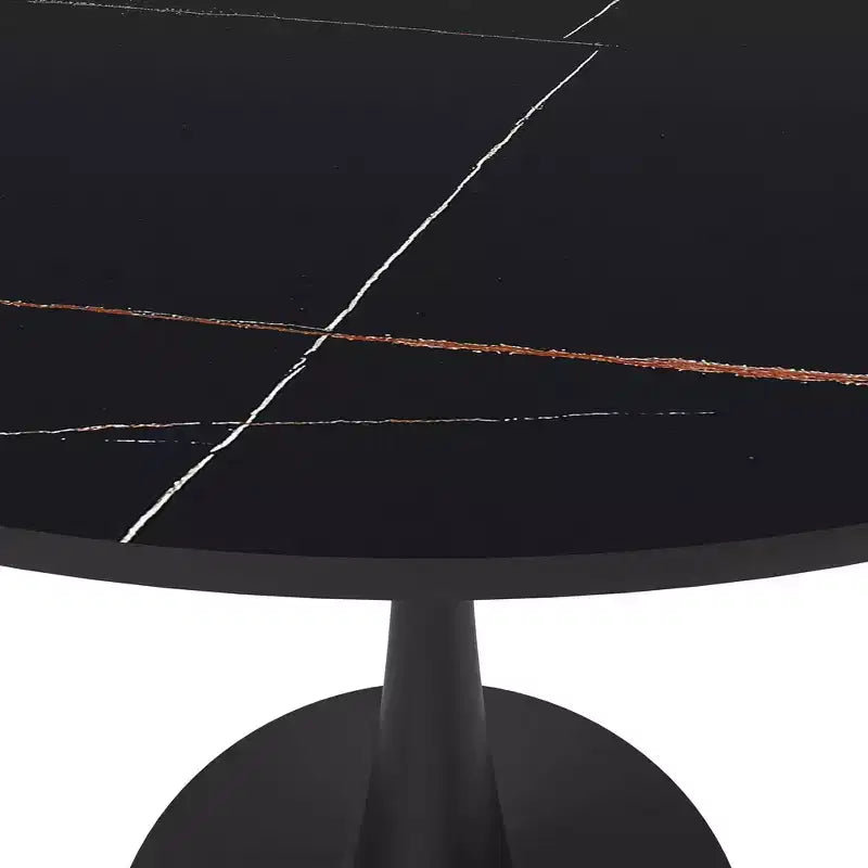 Table à manger ronde Bristol 35 avec plateau en pierre frittée et pied central en acier noir robuste pour cuisine et petits espaces
