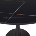Table à manger ronde Bristol 35 avec plateau en pierre frittée et pied central en acier noir robuste pour cuisine et petits espaces