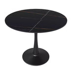 LeisureMod Bristol 35 Round Dining Table  Sintered Stone Top Accent Caf Table & Sturdy Steel Black Pedestal Base for Kitchen and Small Spaces