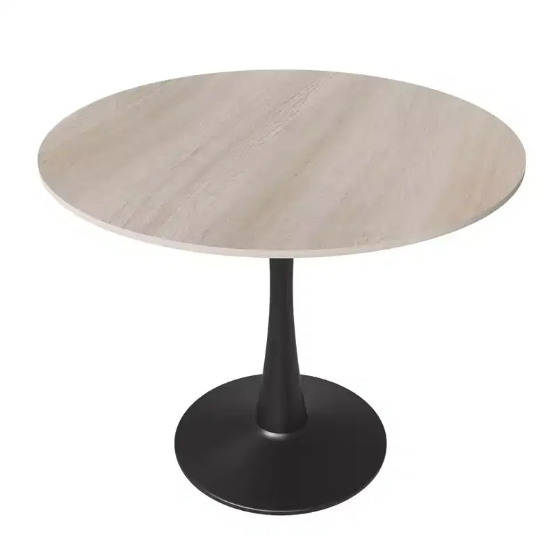 Table à manger ronde Bristol 35 avec plateau en pierre frittée et pied central en acier noir robuste pour cuisine et petits espaces