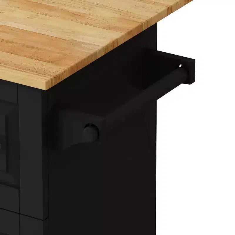 Îlot de cuisine sur roulettes, Desserte de cuisine avec roulettes verrouillables, 3 grands tiroirs, Armoire à 2 portes, Porte-torchon, Étagères réglables et Plateau spacieux