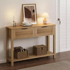 Table Console Bohème, Table d'Entrée, Table de Canapé, Table de Couloir, Table d'Appoint Derrière le Canapé avec 2 Tiroirs et Étagère de Rangement Ouverte pour Salon