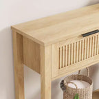 Table Console Bohème, Table d'Entrée, Table de Canapé, Table de Couloir, Table d'Appoint Derrière le Canapé avec 2 Tiroirs et Étagère de Rangement Ouverte pour Salon