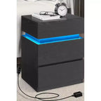 Table de chevet avec lumières LED, Table de chevet avec couleurs de lumière réglables, Table d'appoint de style moderne avec 3 tiroirs, 35 x 40 x 55 cm