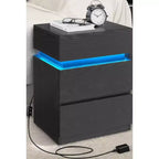 Table de chevet avec lumières LED, Table de chevet avec couleurs de lumière réglables, Table d'appoint de style moderne avec 3 tiroirs, 35 x 40 x 55 cm