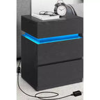 Table de chevet avec lumières LED, Table de chevet avec couleurs de lumière réglables, Table d'appoint de style moderne avec 3 tiroirs, 35 x 40 x 55 cm